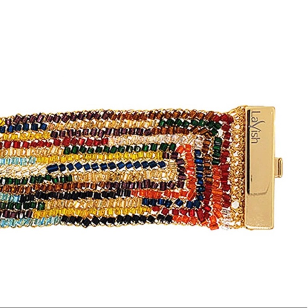 Multicolored Hand Made Gold Crochet Rainbow Cuff - Picture 6 of 8